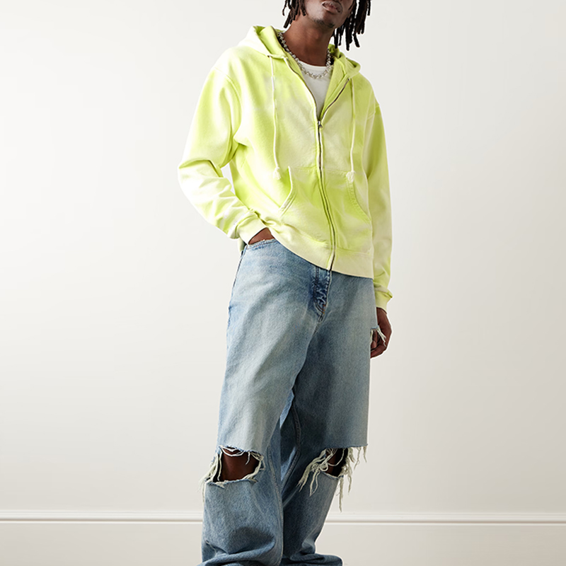 hongfeng creates bleached hoodie mens with gradient colors for a stylish streetwear look.